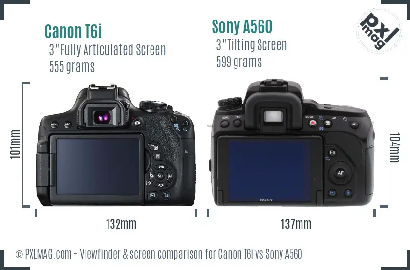 Canon T6i vs Sony A560 Screen and Viewfinder comparison