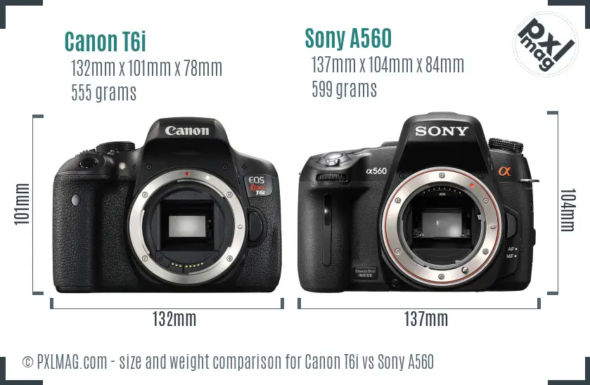 Canon T6i vs Sony A560 size comparison