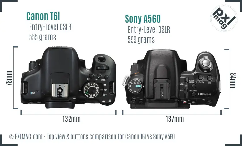 Canon T6i vs Sony A560 top view buttons comparison