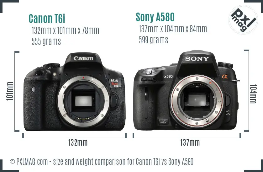 Canon T6i vs Sony A580 size comparison