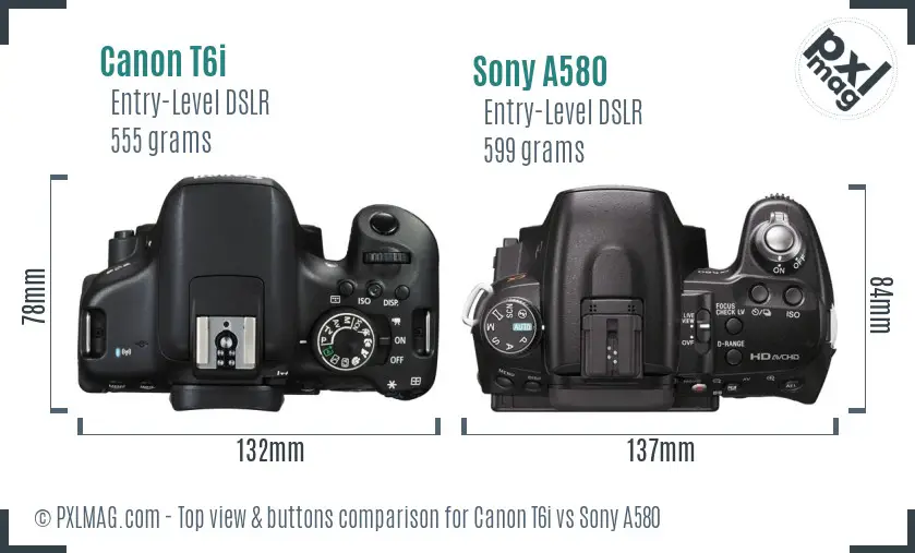 Canon T6i vs Sony A580 top view buttons comparison