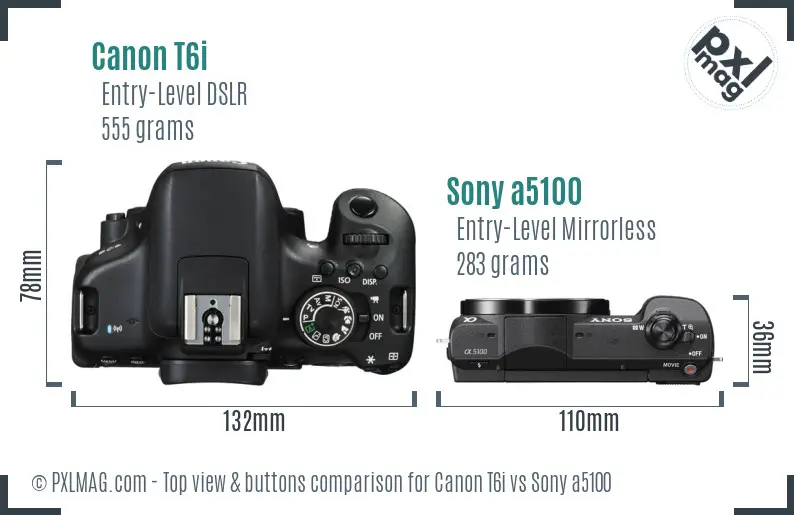 Canon T6i vs Sony a5100 top view buttons comparison Canon T6i vs Sony a5100 top view buttons comparison