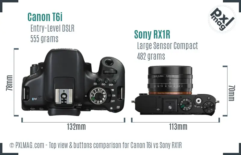 Canon T6i vs Sony RX1R top view buttons comparison