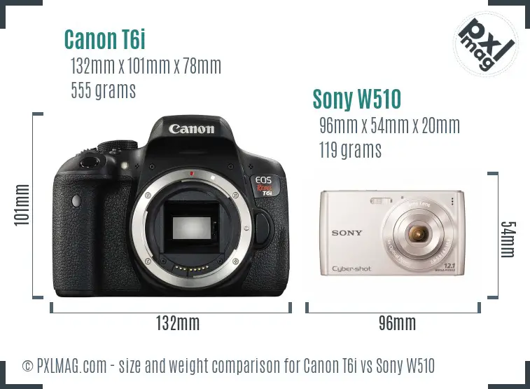 Canon T6i vs Sony W510 size comparison