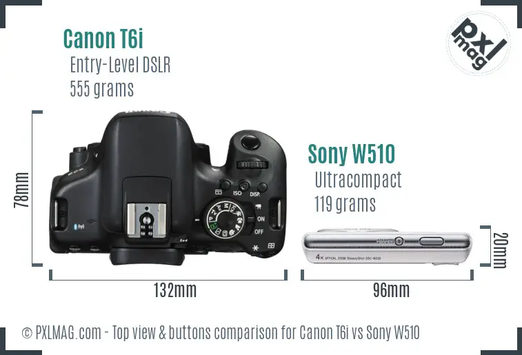 Canon T6i vs Sony W510 top view buttons comparison