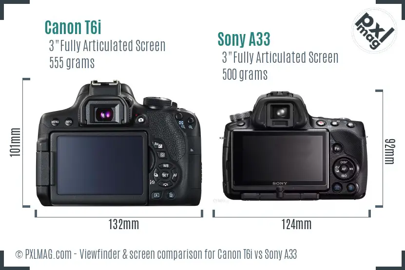 Canon T6i vs Sony A33 Screen and Viewfinder comparison