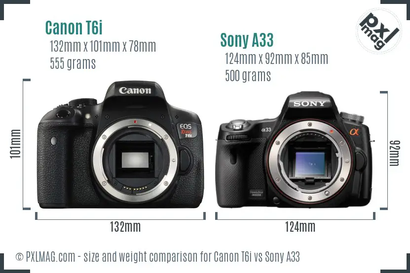 Canon T6i vs Sony A33 size comparison