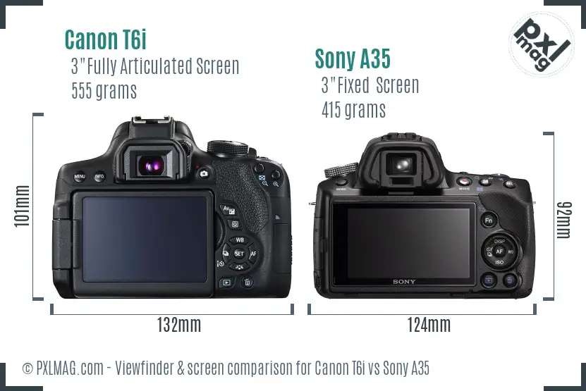 Canon T6i vs Sony A35 Screen and Viewfinder comparison