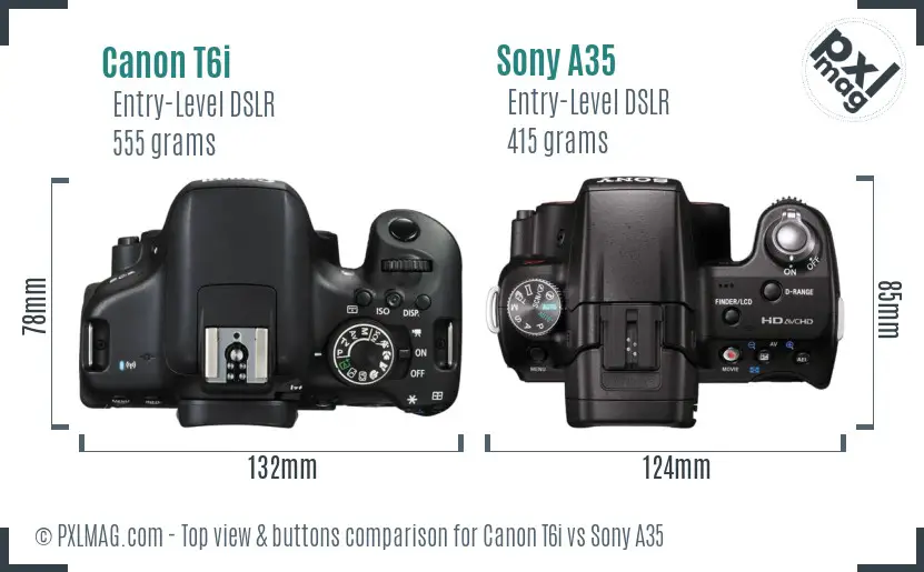 Canon T6i vs Sony A35 top view buttons comparison