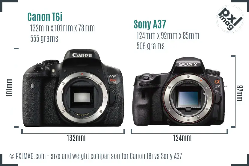 Canon T6i vs Sony A37 size comparison