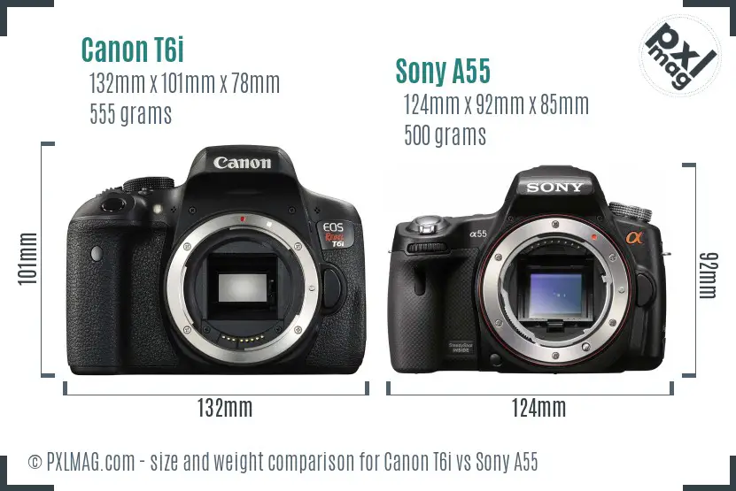 Canon T6i vs Sony A55 size comparison