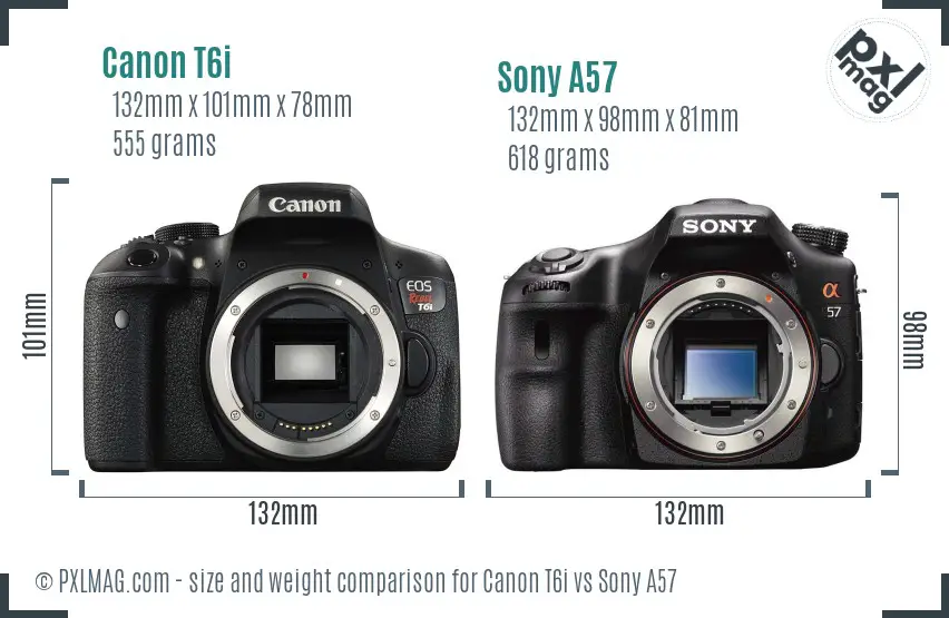 Canon T6i vs Sony A57 size comparison