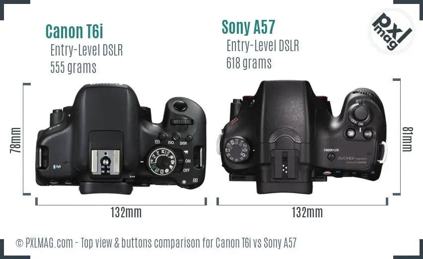 Canon T6i vs Sony A57 top view buttons comparison