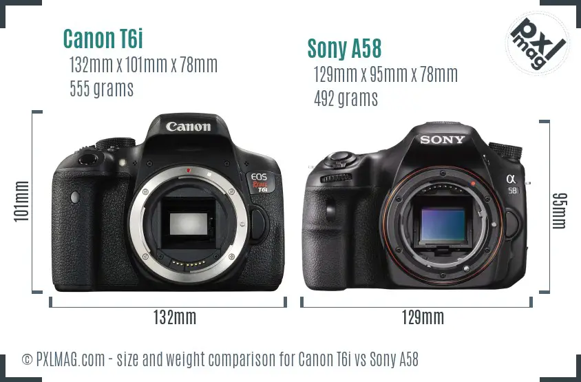 Canon T6i vs Sony A58 size comparison