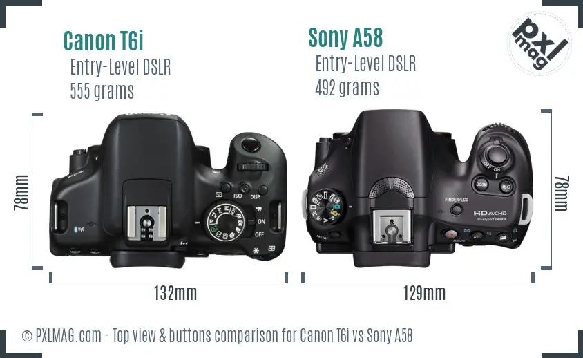 Canon T6i vs Sony A58 top view buttons comparison