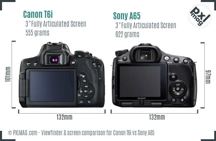 Canon T6i vs Sony A65 Screen and Viewfinder comparison