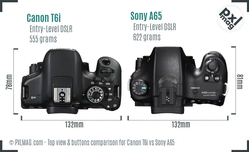 Canon T6i vs Sony A65 top view buttons comparison