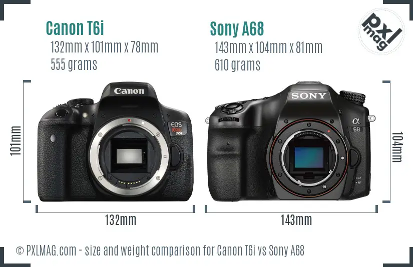 Canon T6i vs Sony A68 size comparison