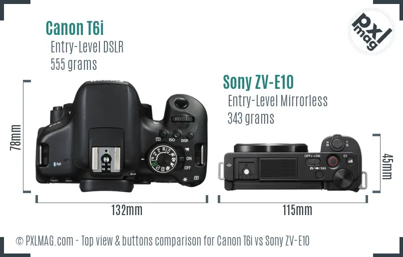 Canon T6i vs Sony ZV-E10 top view buttons comparison Canon T6i vs Sony ZV-E10 top view buttons comparison
