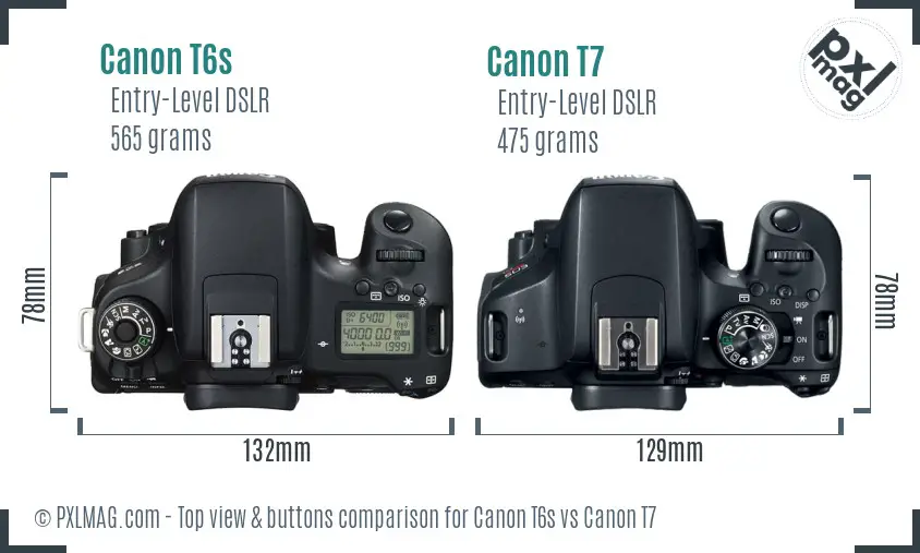 Canon T6s vs Canon T7 top view buttons comparison