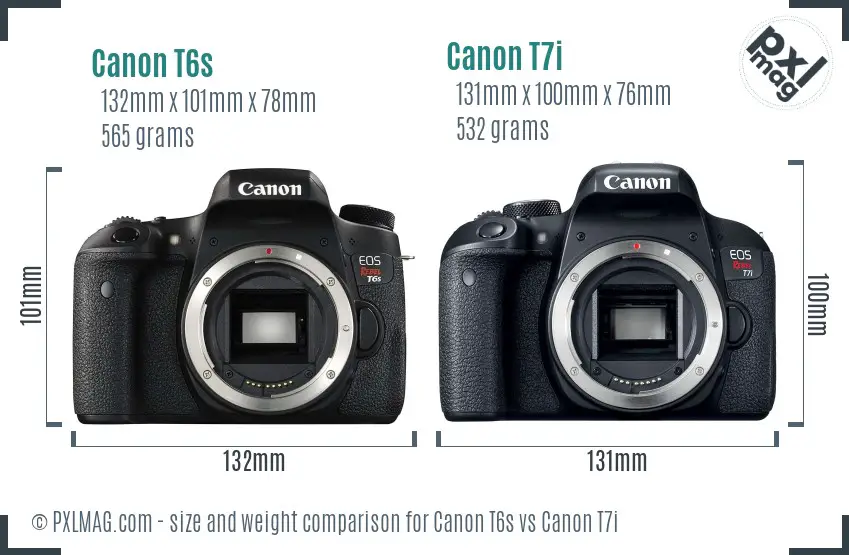 Canon T6s vs Canon T7i size comparison