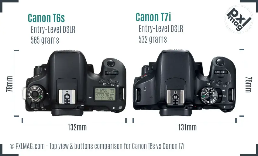 Canon T6s vs Canon T7i top view buttons comparison