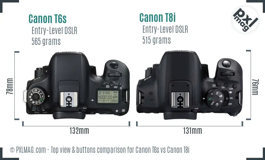Canon T6s vs Canon T8i top view buttons comparison