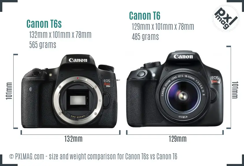 Canon T6s vs Canon T6 size comparison