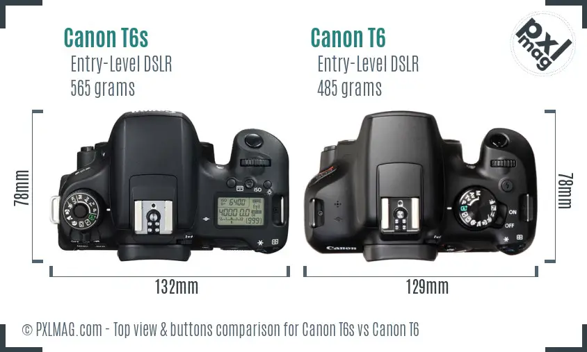 Canon T6s vs Canon T6 top view buttons comparison