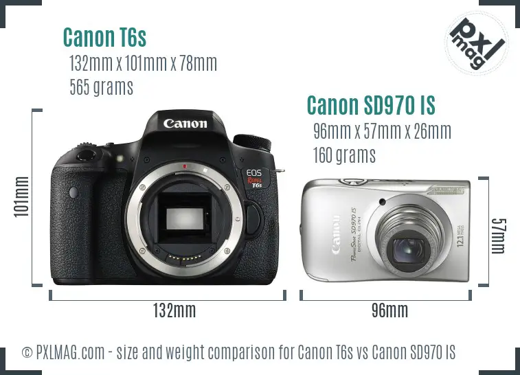 Canon T6s vs Canon SD970 IS size comparison Canon T6s vs Canon SD970 IS size comparison