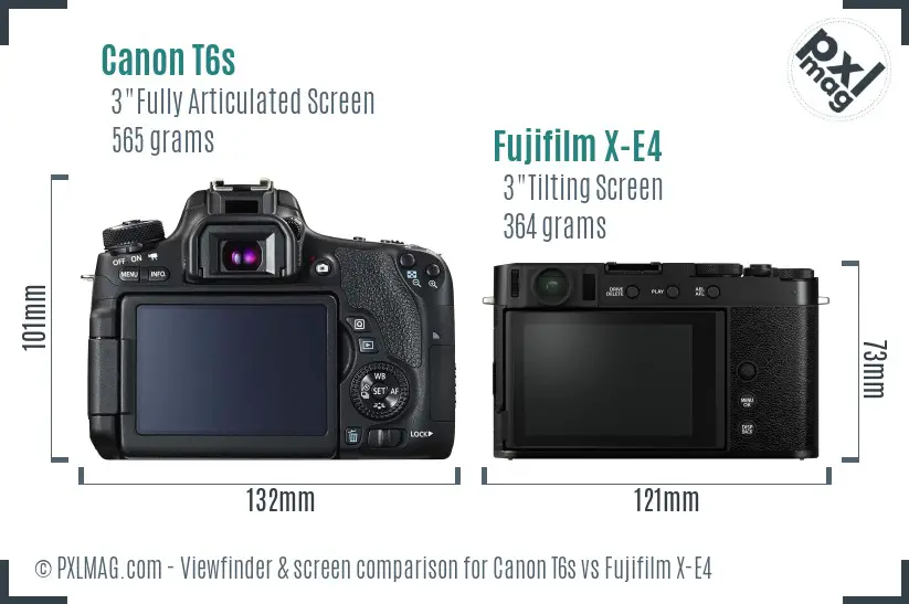 Canon T6s vs Fujifilm X-E4 Screen and Viewfinder comparison