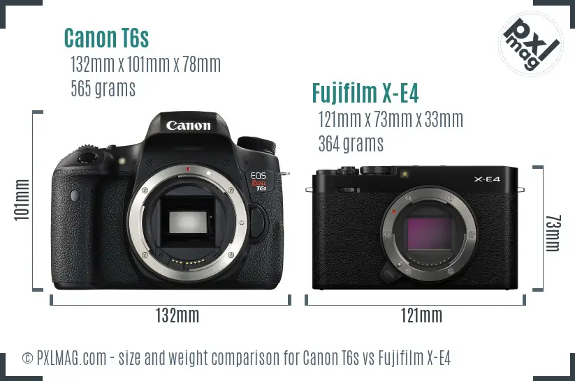 Canon T6s vs Fujifilm X-E4 size comparison