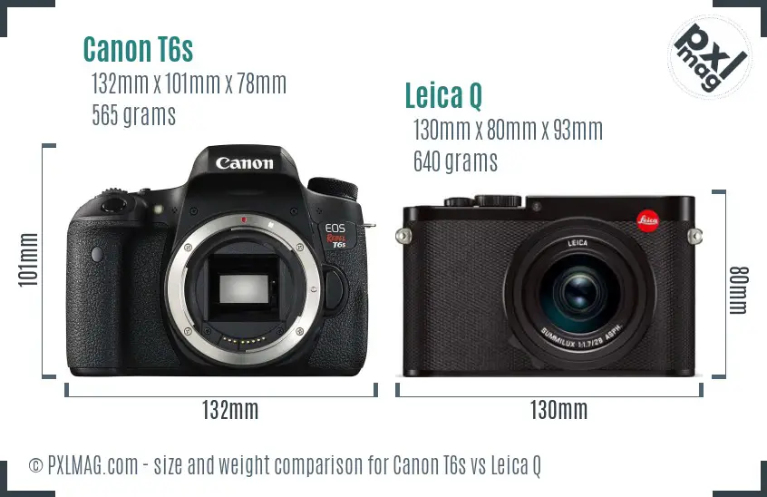 Canon T6s vs Leica Q size comparison