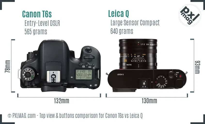 Canon T6s vs Leica Q top view buttons comparison