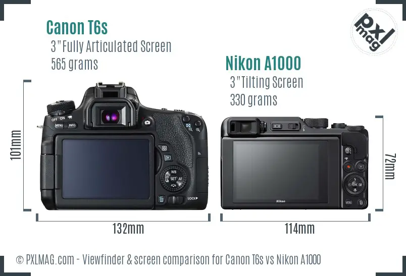 Canon T6s vs Nikon A1000 Screen and Viewfinder comparison