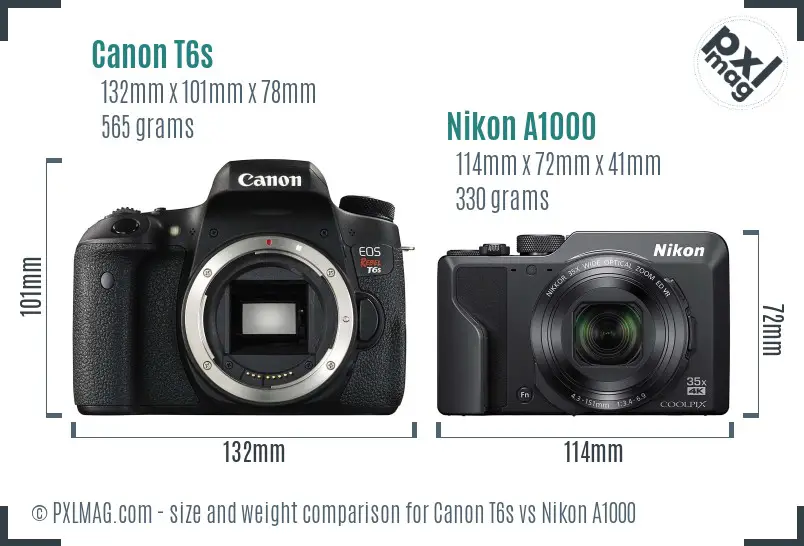 Canon T6s vs Nikon A1000 size comparison