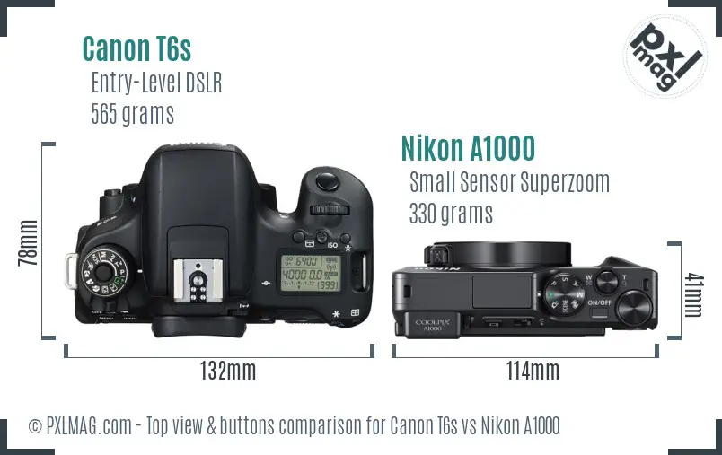 Canon T6s vs Nikon A1000 top view buttons comparison