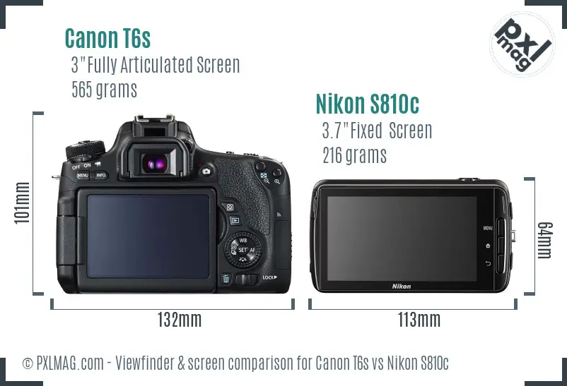 Canon T6s vs Nikon S810c Screen and Viewfinder comparison