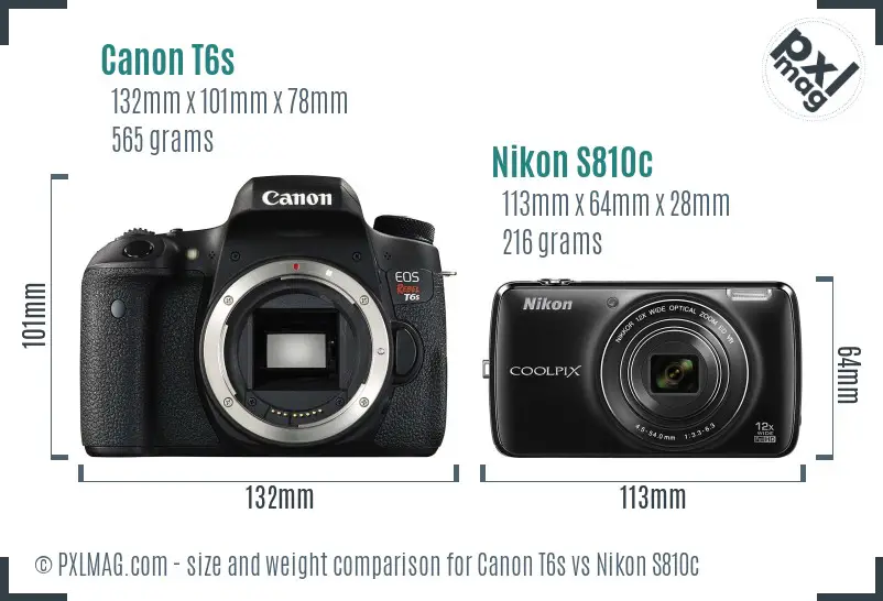 Canon T6s vs Nikon S810c size comparison