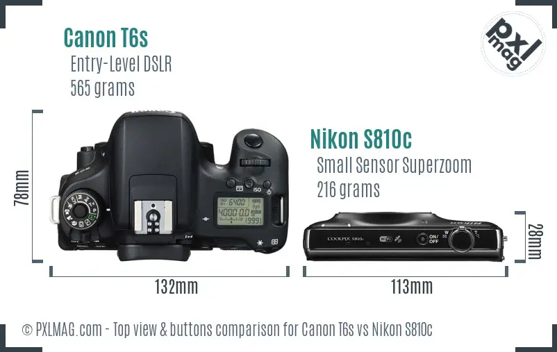 Canon T6s vs Nikon S810c top view buttons comparison