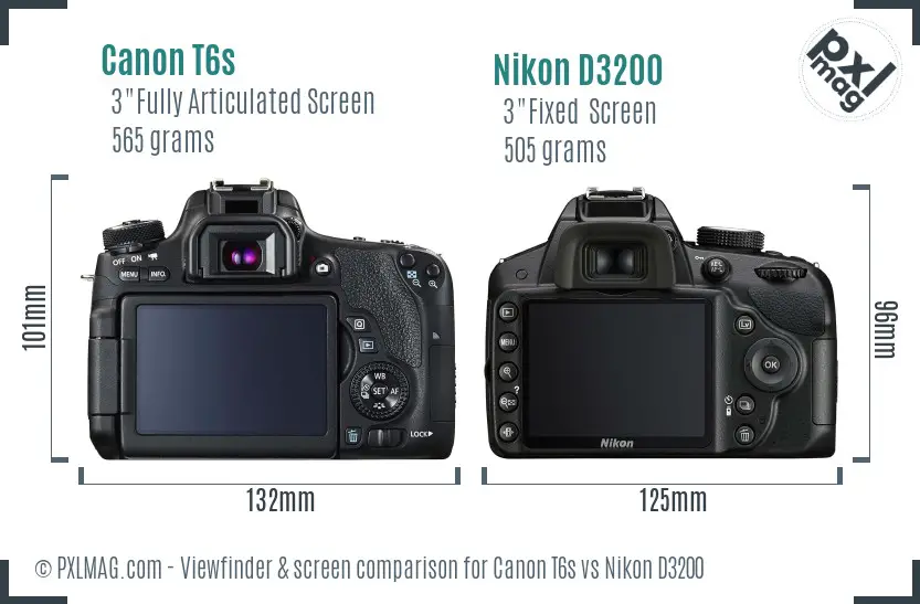 Canon T6s vs Nikon D3200 Screen and Viewfinder comparison