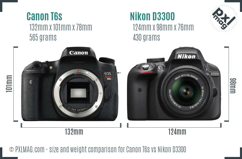 Canon T6s vs Nikon D3300 size comparison