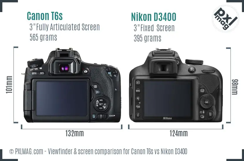 Canon T6s vs Nikon D3400 Screen and Viewfinder comparison