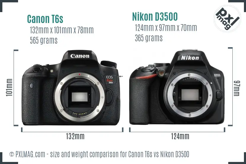 Canon T6s vs Nikon D3500 size comparison