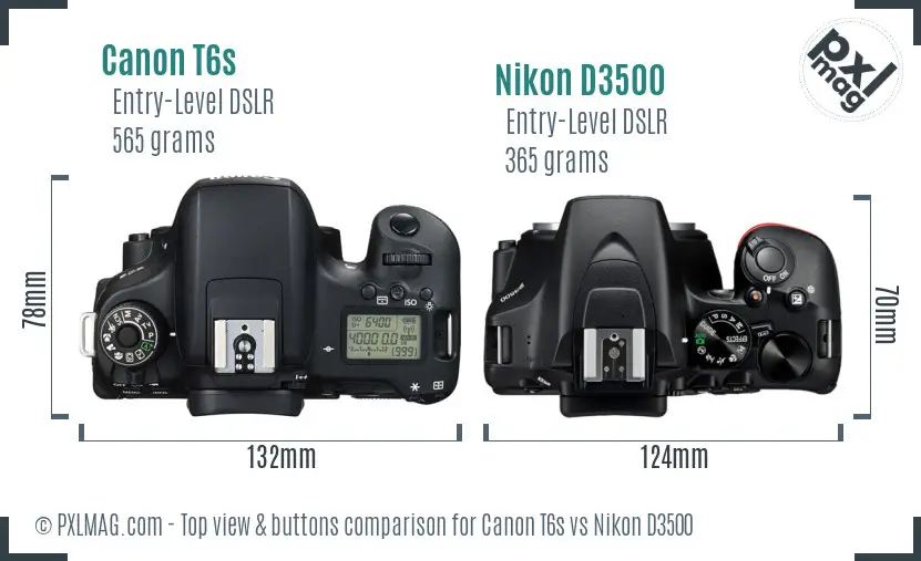 Canon T6s vs Nikon D3500 top view buttons comparison