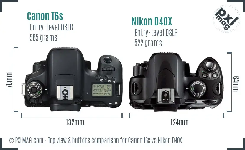 Canon T6s vs Nikon D40X top view buttons comparison