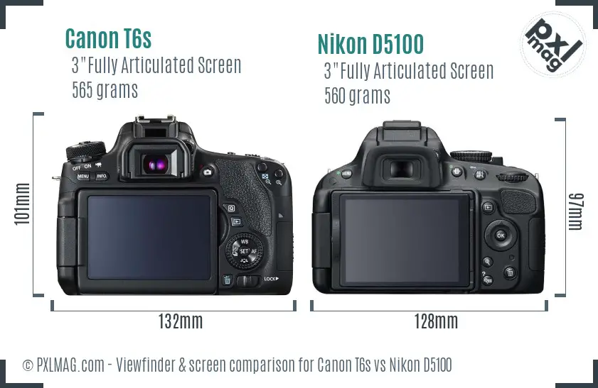 Canon T6s vs Nikon D5100 Screen and Viewfinder comparison