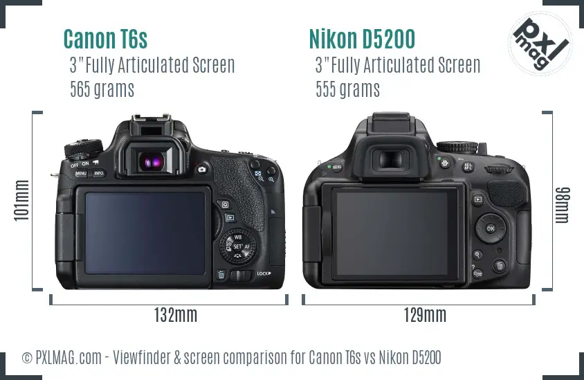 Canon T6s vs Nikon D5200 Screen and Viewfinder comparison