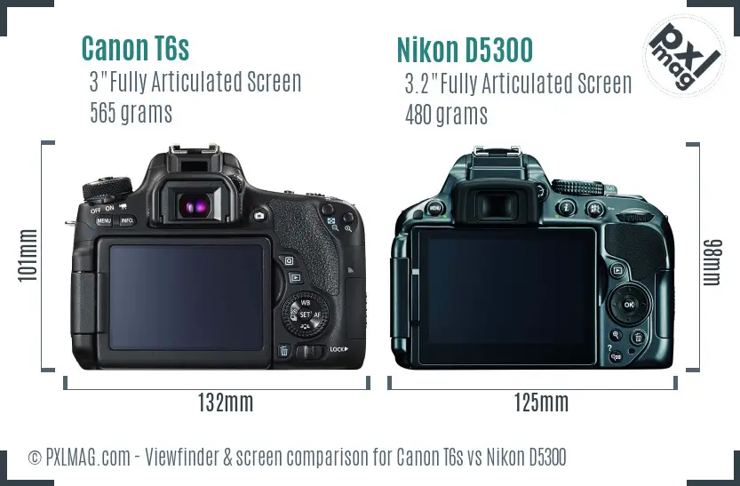 Canon T6s vs Nikon D5300 Screen and Viewfinder comparison