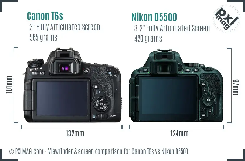Canon T6s vs Nikon D5500 Screen and Viewfinder comparison